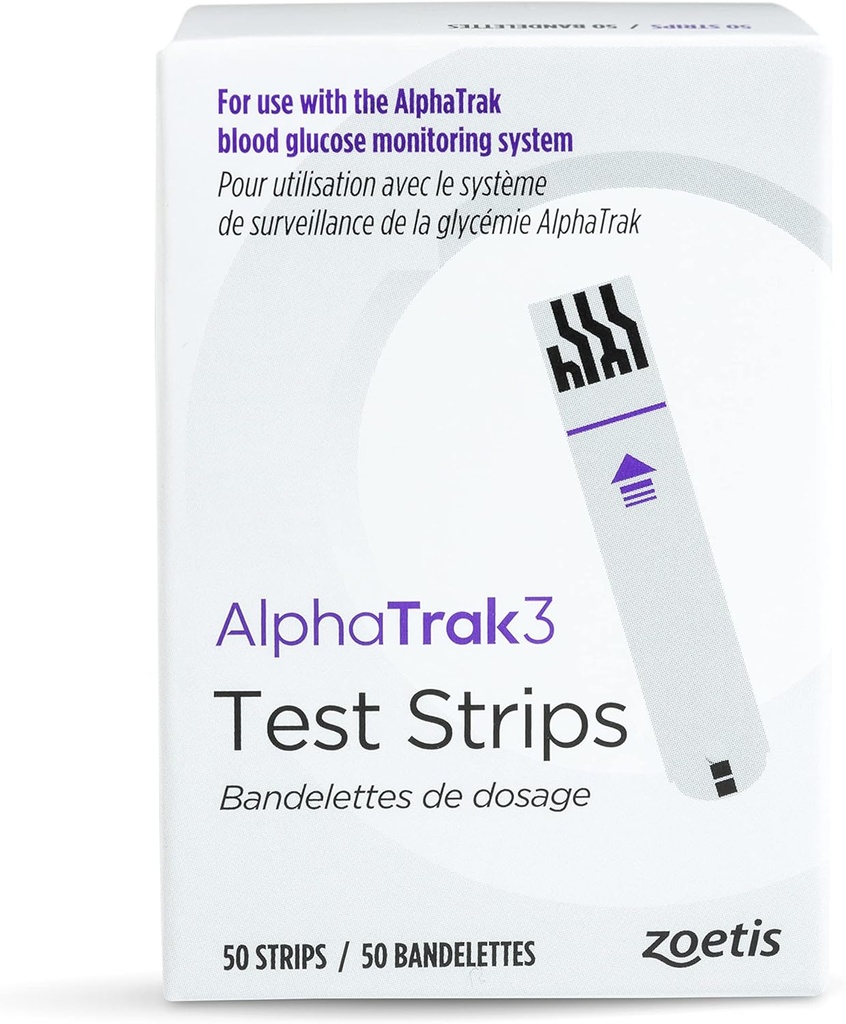 AlphaTrak 3 teststriper for bruk med AT3 blod glucose overvåkingssystem for katter, hunder og hester, 50 teller