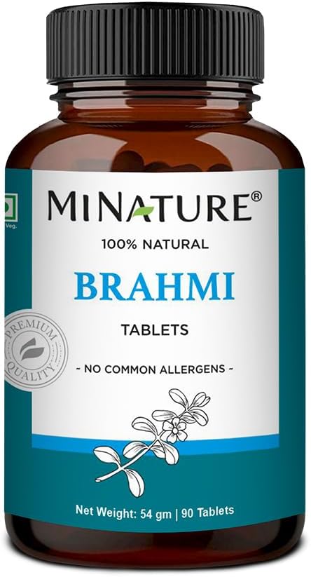 Brahmi-tabletter - 90 tabletter, 1000 mg |45 dagers forsyning | av mi Nature | 100% naturlig Brahmi-tabletter | Vegan | Bacopa Monnieri | fra India