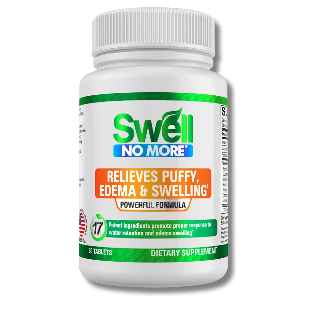 SvelgNoMore Naturlig Supplement Reduserer Vanntetthet, Bloating, Puffy Øyer, Svalp Feet, Swollen Bens, Swollen Ankles og andre typer Edema & Svelling, Rask & naturlig -1 flaske (1 måneds forsyning)