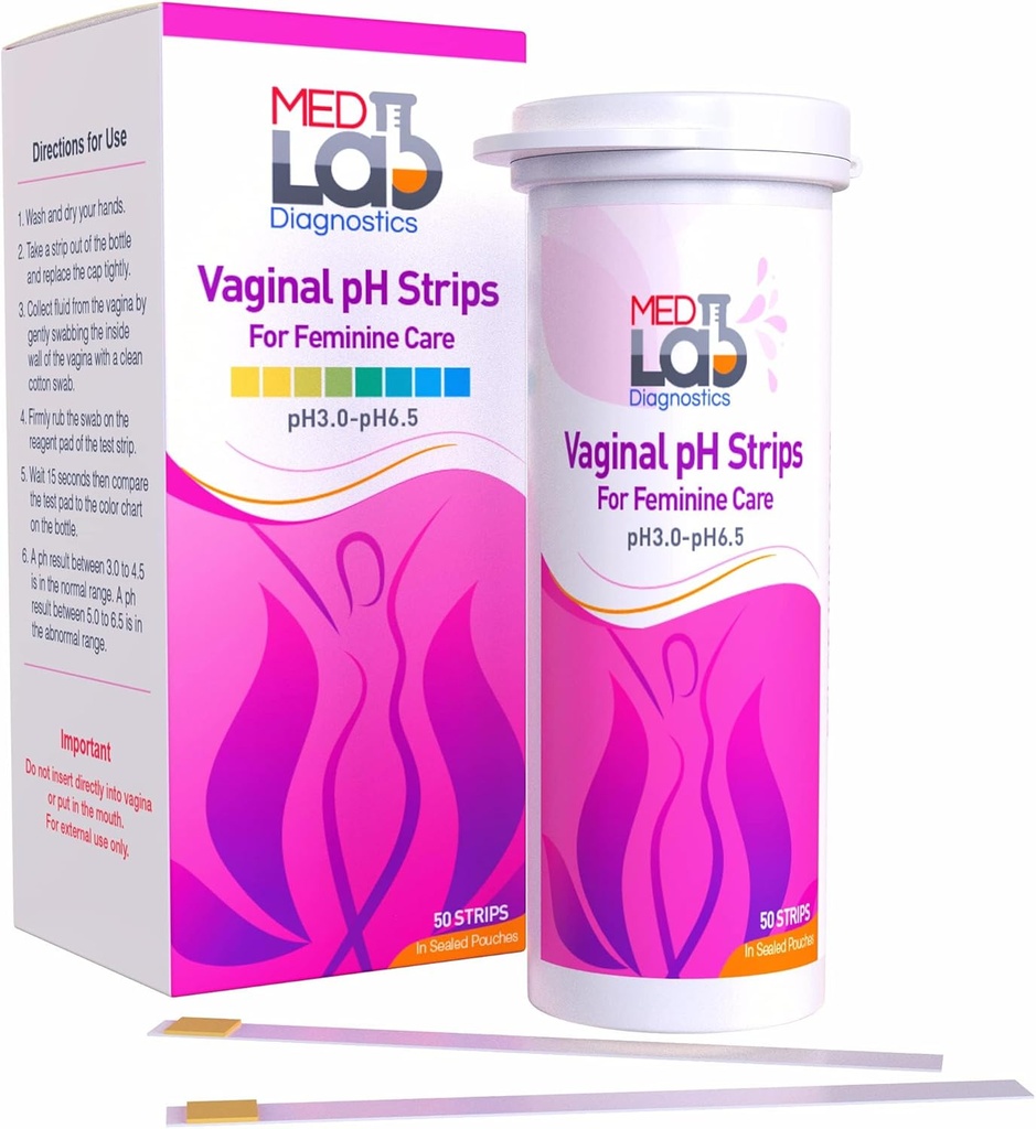 Vaginal ph Test Strips for kvinner (50 cnt). BV bakteriel Vaginose og Yeast Infection Test Strips. Feminin pH-test for Vaginal helse, surhet og alkalinitet. Strips i Sead Pouches