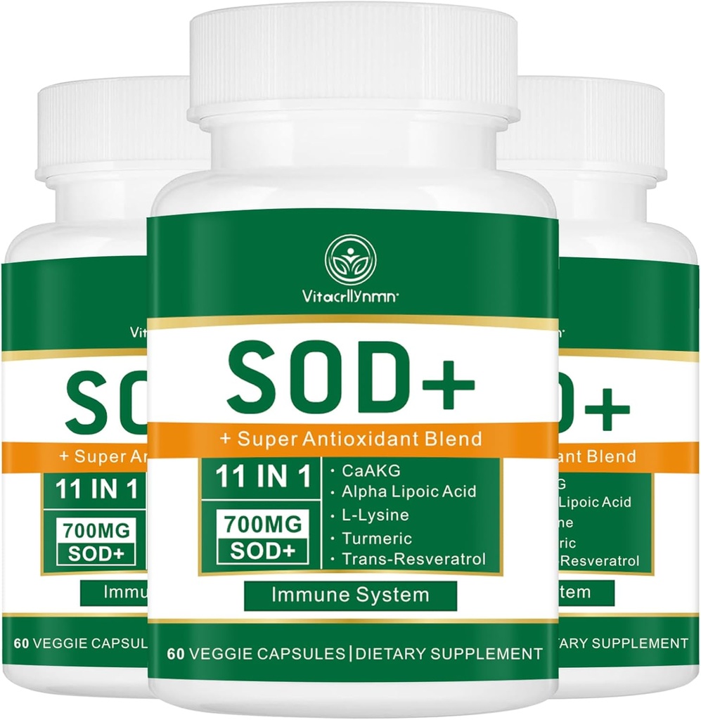 700MG Sod Superoksid Dismutas Supplement - høy potens Antioksidant Supplement for cellulær helse - 180 kapsler