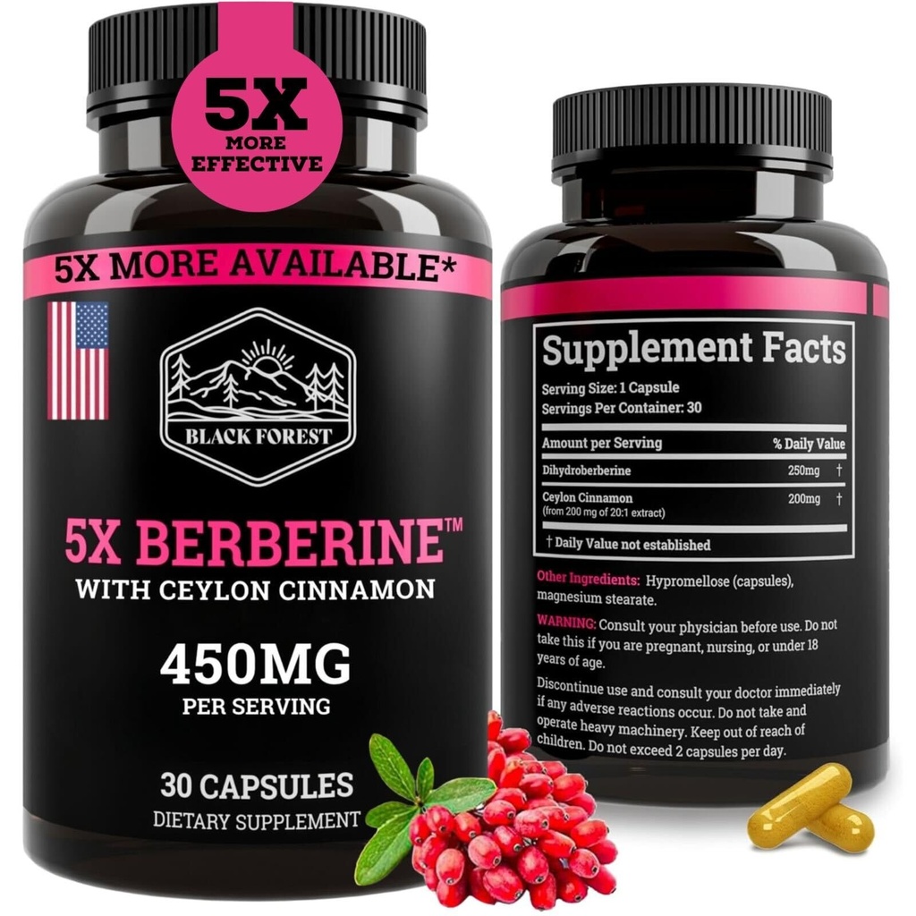 Svart skog 5X Berberine en dihydroberberine Supplement (Super Berberine nå 5X mer effektiv enn vanlig Berberine HCL) Best dihydroberine med ceylon cinnamon - lignende Berberine Phytosom