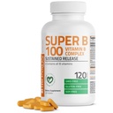 Bronson Super B100 vitamin B-kompleks frigivelse inneholder alle B-vitaminer (Vitamin B1, B2, B3, B6, B9 - Folinsyre, B12), 120 tabletter