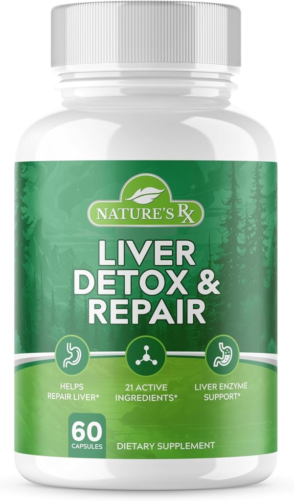 Naturens RX | | #1 RATED Premium Liver Cleanse & Detox | | Optimize Liver funksjon, Reparere Liver Enzymes | Ultra dosert formel m/ 21 Kraftige ingredienser | 3rd Party Testet + USA laget - 60 Kapsler
