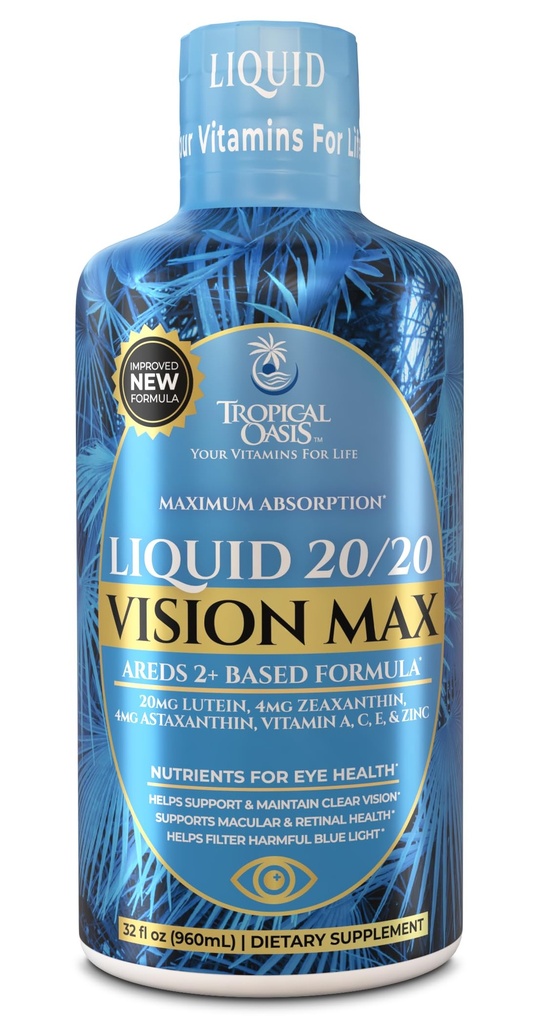 Væske 20/20 Visjon - Øye vitamin formel w/20mg Lutein, 4mg Zeaxanthin, 4mg Astaxanthin for visjon støtte -Max absorpsjon- god smak og ingen piller å svelge– 32 Serv, 32oz