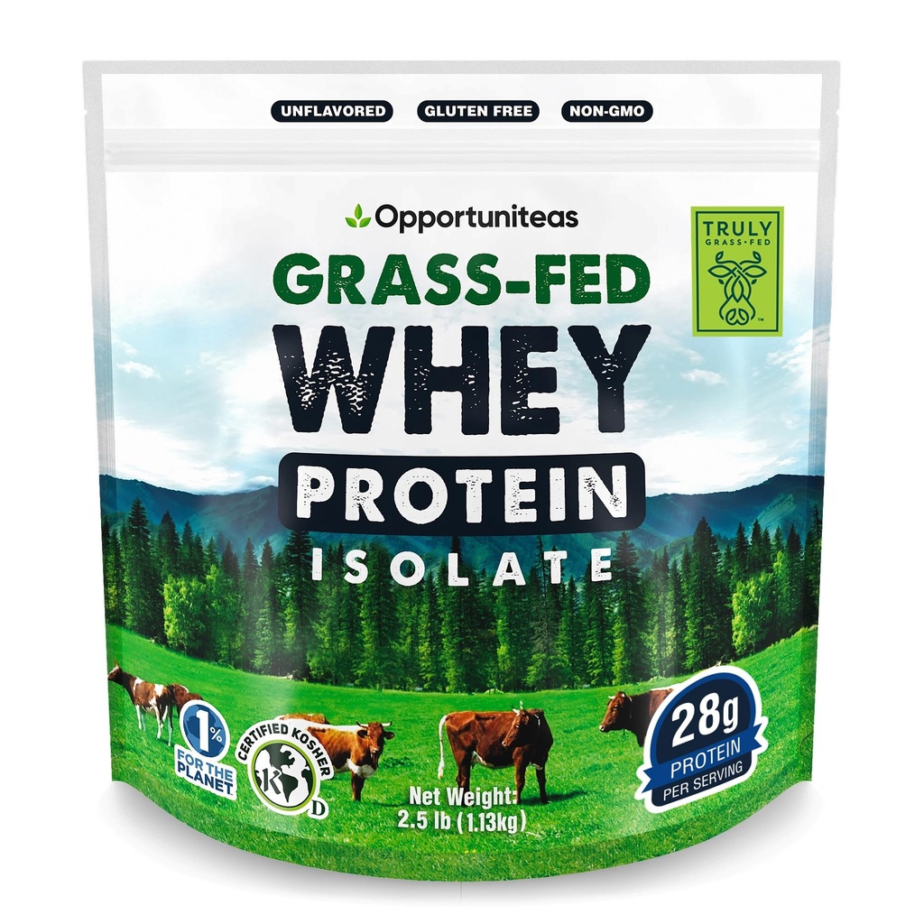 Opportuniteas Grass Fed Whey Isolate Protein Powder - Unflavored 28g Protein pulver uten kunstige søtningsstoffer, hormon-fri kyr, ikke GMO - 2,5lb