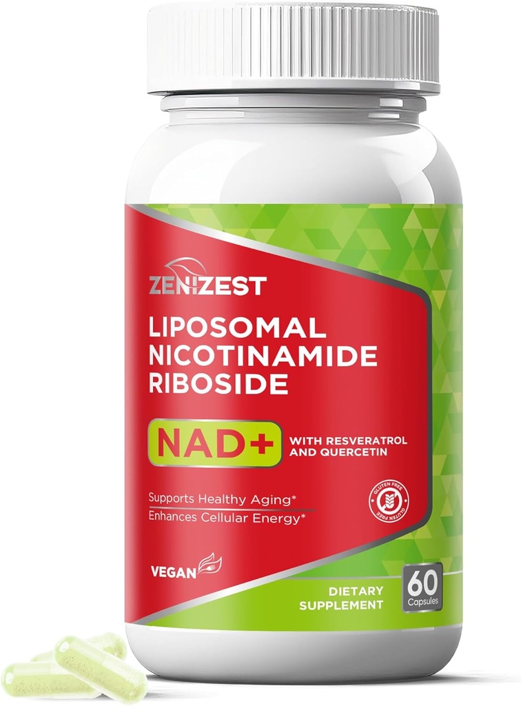 NAD+ Supplement NMN Alternativ - Liposomal Nikotinamid Riboside med Resveratrol & Quercetin for anti aldrende celle regenerasjon energi fokus for menn kvinner