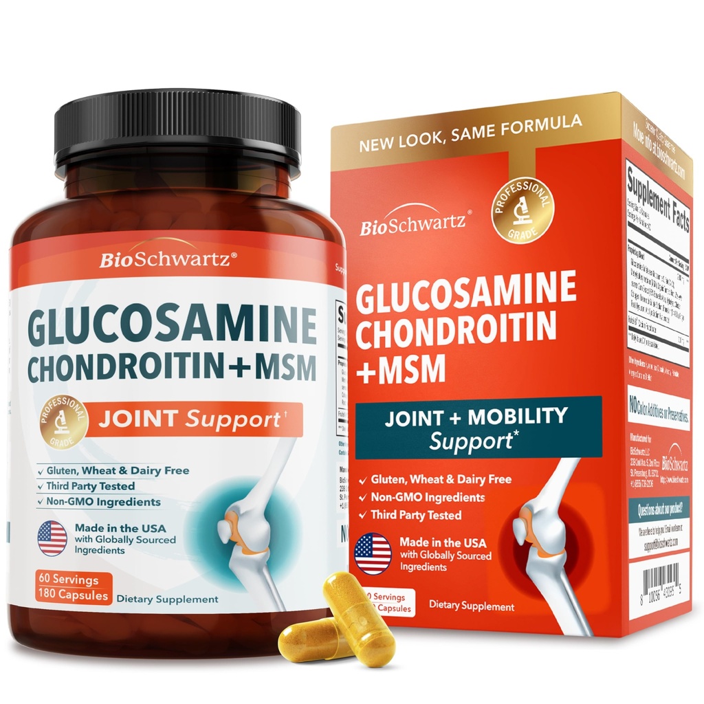 Glucosamine Chondroitin MSM Joint Support Supplement - kollagen Peptider, Turmeric og Ginger, Hyaluronsyre, Glucosamine Chondroitin Sulfate for felles komfort - Glutenfri, ikke GMO, 180 kapsler