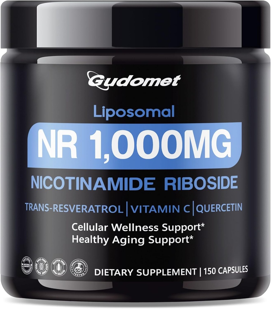 Liposomal NR (Nicotinamid Riboside) med Trans-Resveratrol, Vitamin C & Quercetin - støtter cellulær velvære og sunn aldring -150 kapsler-laget i USA