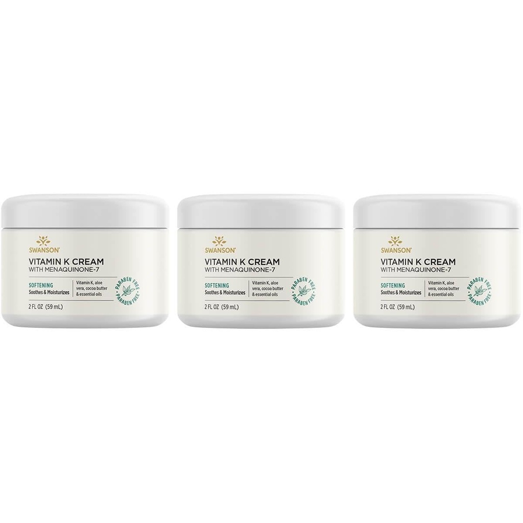 Swanson Vitamin K Cream med Menaquinone-7 - Øyekrem for å hjelpe minimere utseendet på mørke sirkler under øynene - Topisk krem for å hjelpe nourish og lyse huden - (2 fl Oz) (3 pakke)