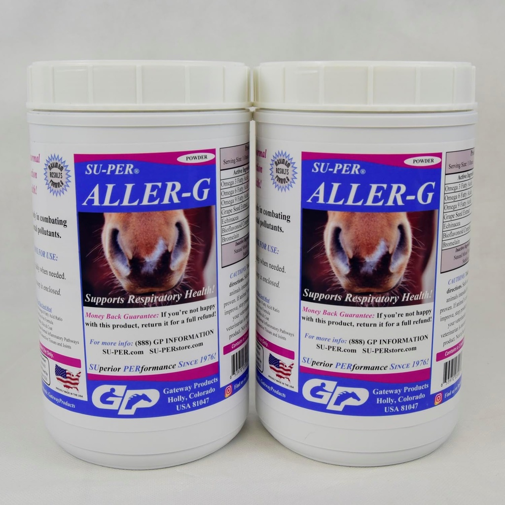 SU-PER Aller-G Respiratorisk støtte for hester - Horse Allergy Supplement pulver for sunn immunsystem og lungestøtte - bekjemper allergier og miljøforstøvere - 2,5 pund, (2 pakke)