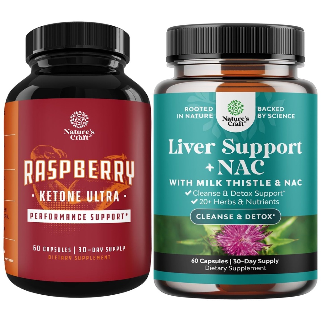 Bundle av blanding av bringebær ketoner, grønn te ekstrakt og afrikansk mango potent ingredienser til å fremskynde vekttap, Suppress aptit og brenne fett og lever støtte Supplement med NAC - Herbal Liver