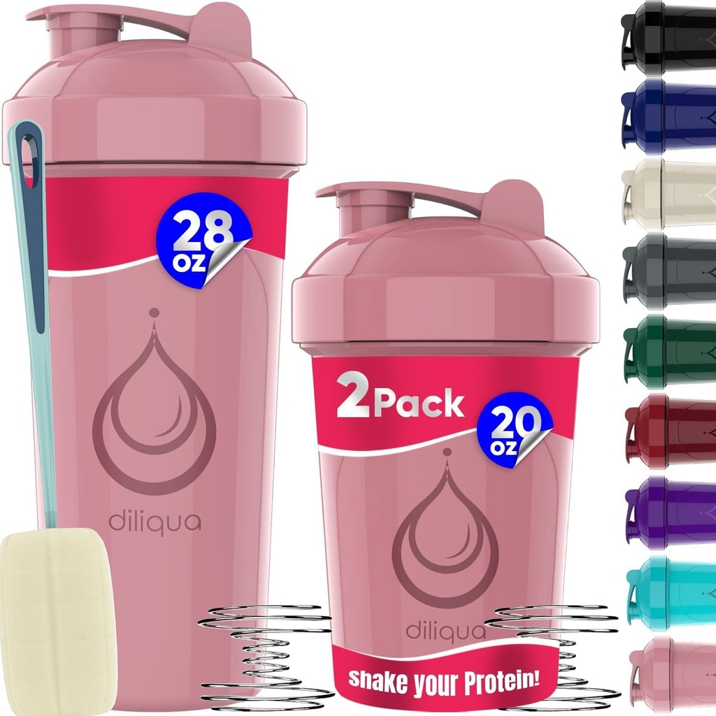 2 Pakning, 28 oz & 20 oz Shaker Flasker med kraftige Wire Whisks for Proteinmikser | Leakproof Blender Shaker Flaske Pack | BPA-fri og oppvaskmaskin Safe | Shaker Flaske | Shaker Cups for risting