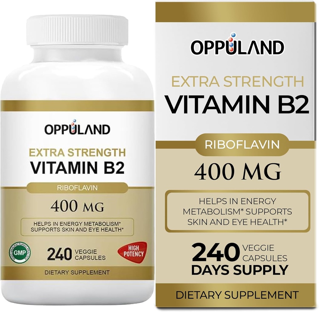 Riboflavin vitamin B2 Supplement - B-2 Vitamin - Øker energimetabolisme og cellefunksjon - Daglige ernæringstilskudd for menn og kvinner - 400 mg Kapsler - 240 Count