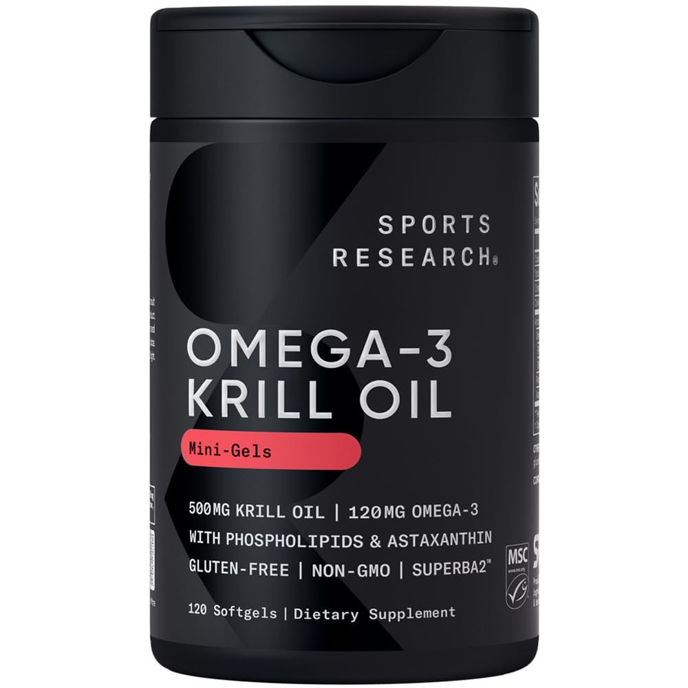 Idrettsforskning krill olje Supplement med EPA & DHA Omega 3, Fosfolipider & Astaxanthin fra Antarktis krill - Høyeste konsentrasjon av krillolje for menn og kvinner - 500mg, 120 Softgel Kapsler