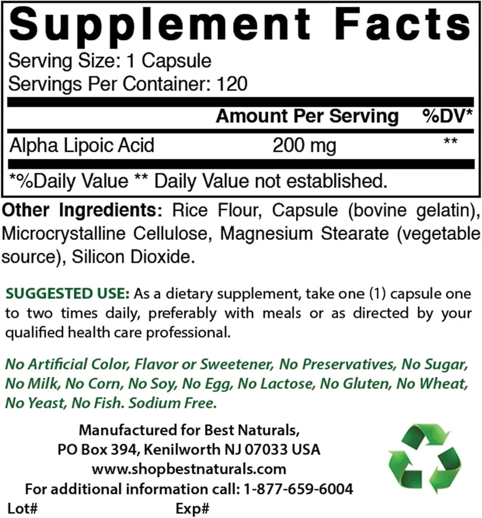 Beste Naturals Alpha Lipoic Acid 200 Mg & B-100 Complex