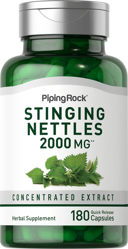 Piping Rock Sting Nettle Kapsler 2000 mg | 180 piller | Konsentrert blad  Extract Ikke-GMO & Glutenfri Herbal Supplement