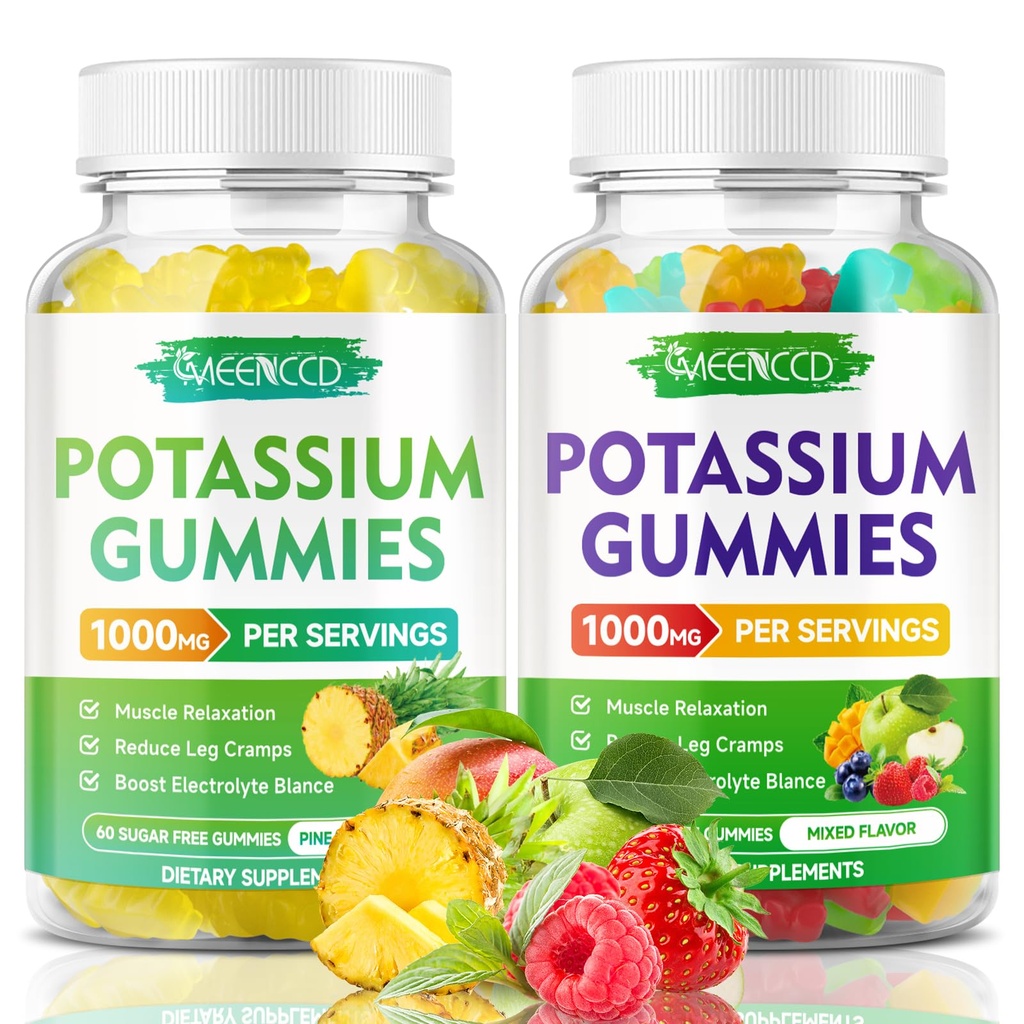 Kalium Citrat Gummies 1000mg, høy potens Kalium Supplement Gummies for voksne kvinner og menn, Kalium Gummies støtte ben krummer og muskel helse, Pineapple & Blandet frukt flavor