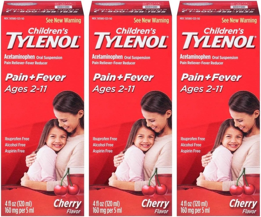 Tylenol Chld Cherry Liq størrelse 4 Fl oz Tylenol barn Cherry Blast oral suspensjon pakke med 3