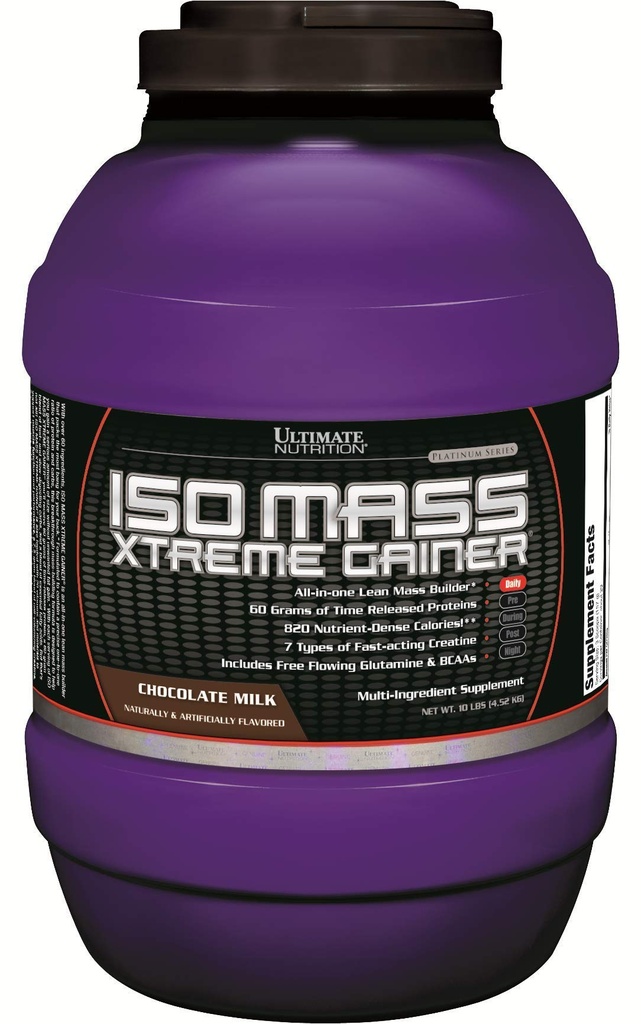 Ultimate Nutrition ISO Mass Xtreme Gainer, Vektvinner Protein pulver med kreatin, 60 gram protein, Whey Isolate protein pulver for lean muskel gevinst, 10 LBS med 30 serveringer, sjokolade