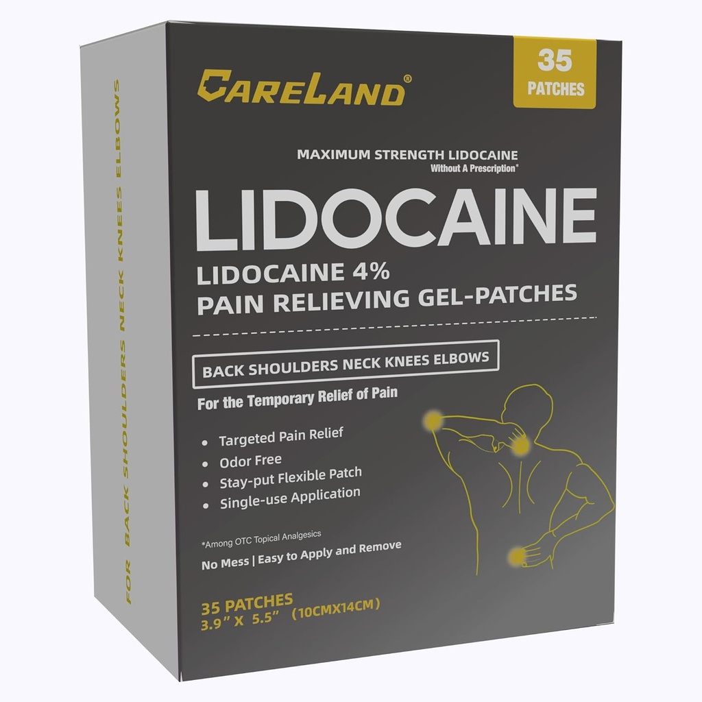 CARELAND 4% Lidocaine Gel Patch, 35 greve maksimal styrke smerter patchs for muskel relief i halsknøye tilbake og skulder usentrert Numbing Patch for beroligende nerver, ledd