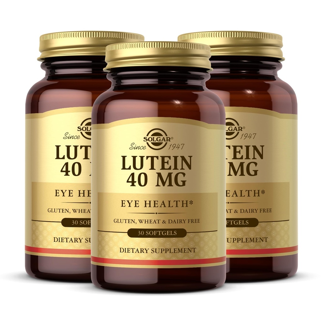Solgar Lutein 40 mg, 30 Softgels (pakke med 3) - Støtter Eye Health - Hjelper filtrerer ut blått lys - Inneholder Floraglo Lutein - Glutenfri, Dairy Free - 90 Total Services