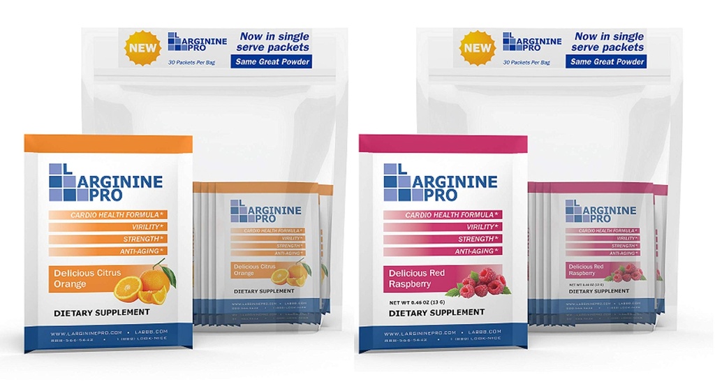 L-ARGININE PRO Supplement pulver | 60 pakker enkelt servere reise størrelse | 5,500mg L-arginin pluss 1,100mg L-citrullin, bringebær og oransje