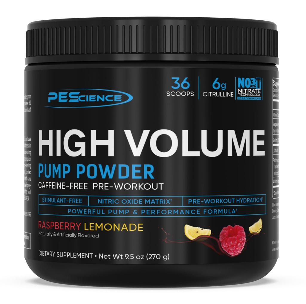PEScience høy volum stimul-fri pre-workout pumpe pulver, kaffe-fri med L-citrullin & L-arginin nitrat, ikke-stim preworkout for menn og kvinner - 36 Scoops, bringebær sitronade