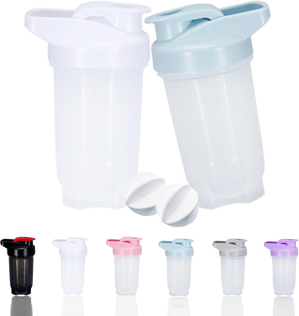 Shaker Flaske Protein Shakes Cup og 10-Ounce / 300ML Shaker-Bottle med Whisk Balls, Protein Shakers Flasker Set, Ikke-BPA plast (hvit + blå(2PCS))