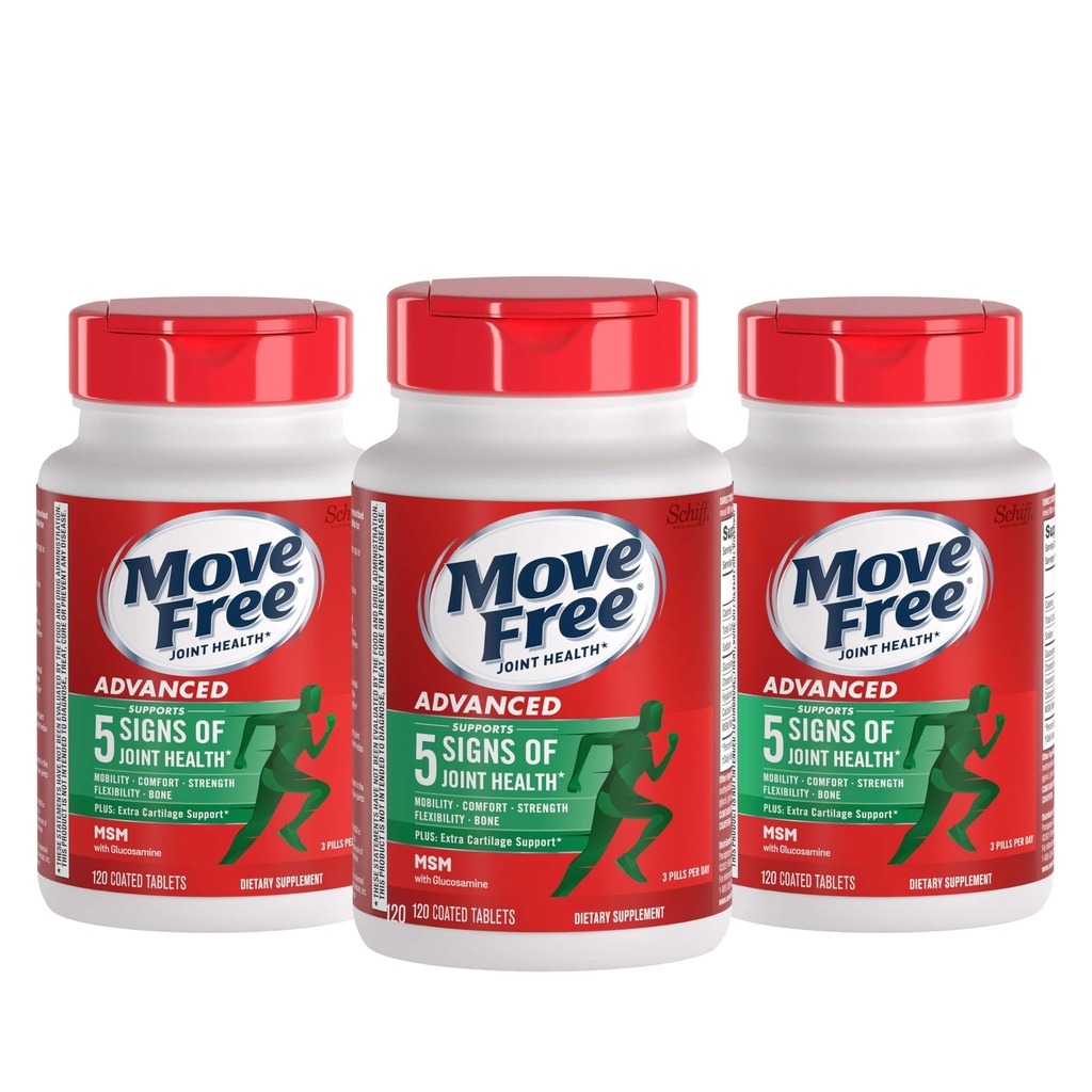 Flytte gratis Advanced Glucosamine Chondroitin MSM felles støtte Supplement, støtter mobilitet Comfort Styrke Flexibility & Bone - 120 greve (Pack of 3)