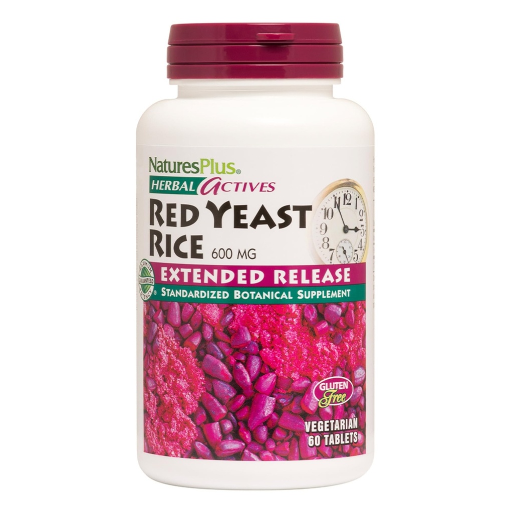 NaturesPlus Herbal Actives Red Yest Rice, Extended Release - 600mg, 60 Vegan Tabletter - Herbal Supplement - Kolesterol Support - Vegetarisk, Glutenfri - 60 Serveringer