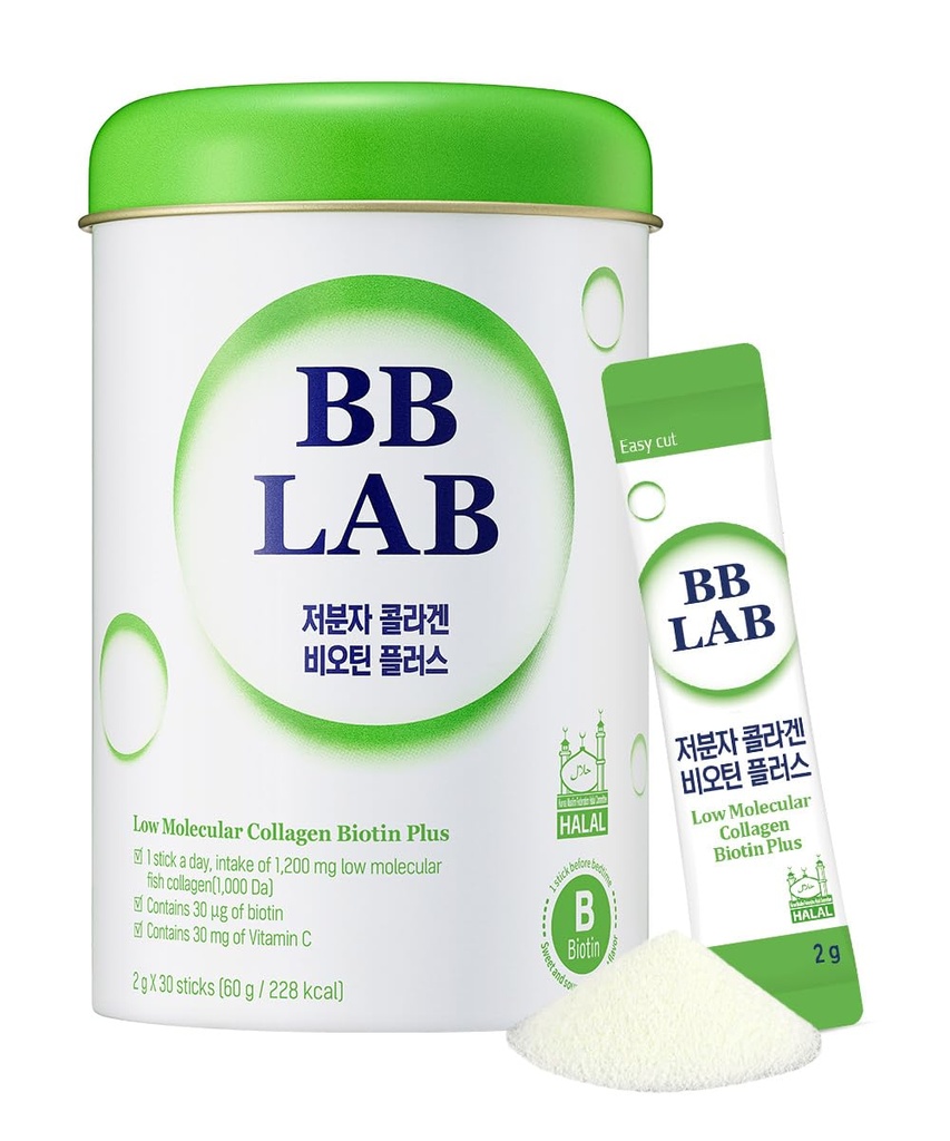 BB LAB Lav Molekylær kollagen Biotin Plus, Halal kollagen, pulver Supplement, koreansk marine kollagen, fisk kollagen peptider, Biotin, vitamin C, rask absorpsjon, Shine Muscat Flavor
