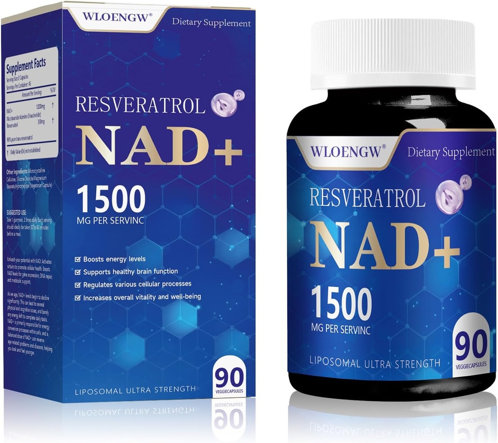 Ny NAD Supplement - Liposomal NAD+ Tilskudd med Resveratrol 90 greve (1500MG)