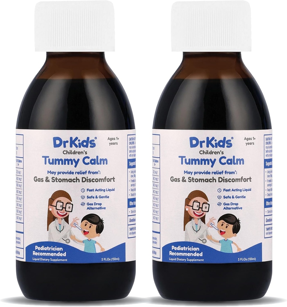 Tummy Calm Dr. Barns Gass Relief & Upset Magestøtte, Alternative Gassdråper for nyfødte og barn, Sikker og gentle Oral løsning, Natural Acceleration Relief, 5 Fl Oz (pakke med 2)