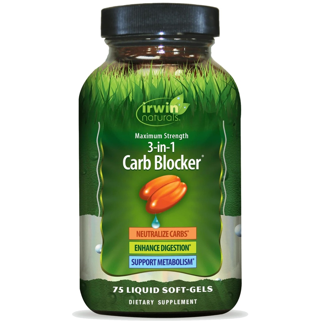 Irwin Naturals Maksimal styrke 3-i-1 karbohydrat, nøytralisere karbohydrater og støttemetabolisme, 75 flytende softgels, 2 pakke