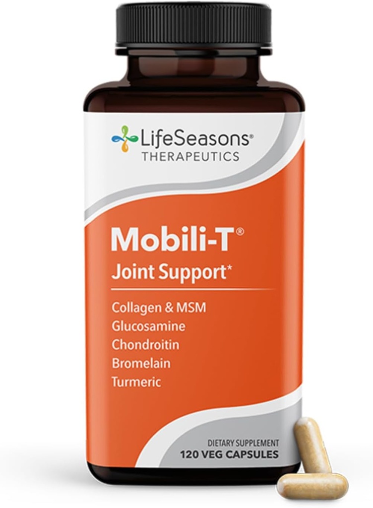 LifeSeasons Mobili-T - Joint Support Supplement - Reduserer akser & Discomforts - Økt rekkevidde for bevegelse - Rebuild Tussue & Cartilage - MSM Chondroitin Collage Glucosamin & Turmeric - 120 Kapsler