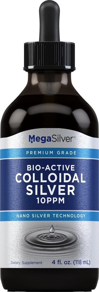 Piping Rock Colloidal sølv flytende | 10 ppm | 4 oz Bio Active Premium Grade | Nano sølv teknologi | Ikke-GMO, Glutenfri