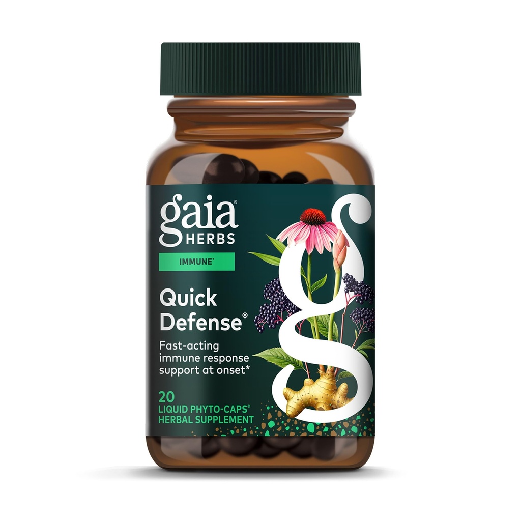 Gaia urter hurtigforsvar - Rask aktive immunstøtte Supplement* - Echinacea, svart eldrebær, Ginger & Andrographis - 20 vegansk flytende fyto-kapsler (2-dagers forsyning)