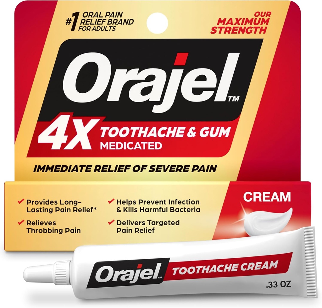 Orajel 4X for tannsmerter og gum smerte: alvorlig krem tube 0.33oz- fra oral smerte lindring merkevare