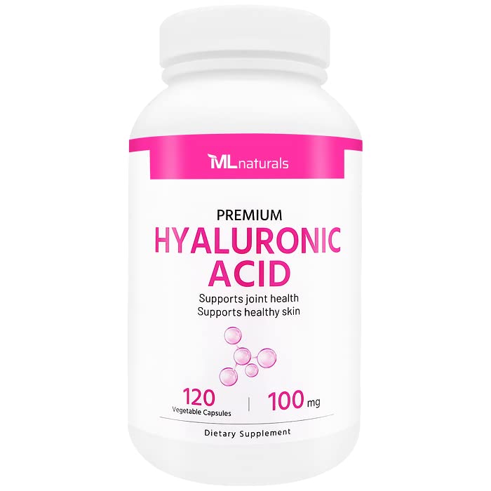 ML Naturals Premium Hyaluronsyre 100 mg 120 Grønnsaker kapsler, en om dagen (4 måneds forsyning), Premium kvalitet, NSF-sertifisert og cGMP-kompliant.