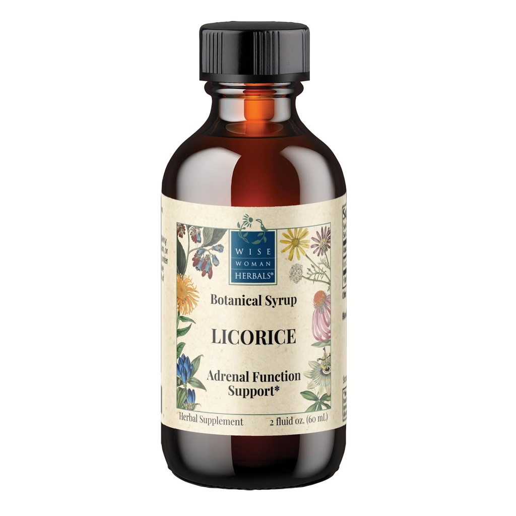 Wise Woman Herbals Licoris Botanisk Syrup (formelt solid ekstrakt) 4:1, alkoholfri, herbal digestiv komfort, adrenal balanse, immun, pustende og sunn inflammatorisk respons støtte, 2 fl Oz