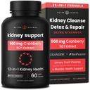 Nyre rengjøring Detox | 22-i-1 Njurestøtte Supplement | 25 000mg Cranberry piller Ekstrakt | Ekstra styrke Reparasjon & Flush Premium Formula | Urinal Tract Helse for kvinner og menn | 60 Vegan Kapsler