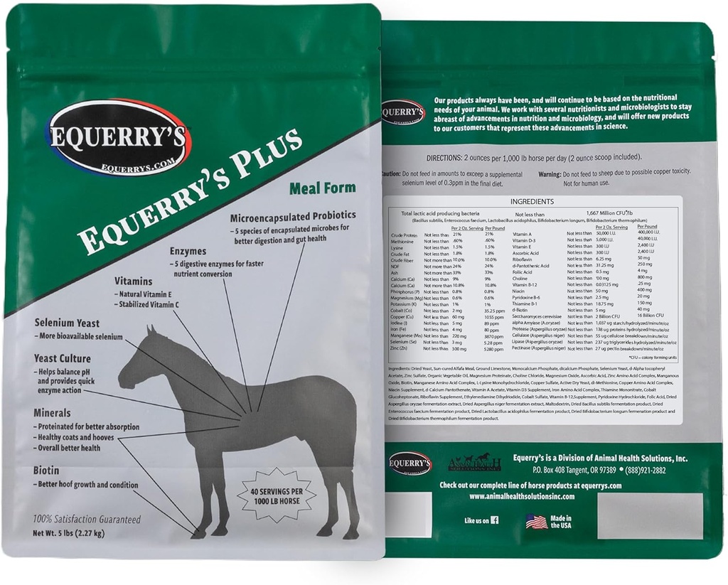 Equerry Plus Horse Supplement - Forbedret støtte med probiotika for digestion, vitaminer og mineraler - laget i USA - 5 lb