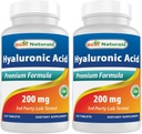 Best Naturals Hyaluronsyre 200 mg 120 tabletter (Non-GMO, Glutenfri) - fremmer ungdommelig sunn hud og sunn felles funksjon (120 greve (pakke av 2))