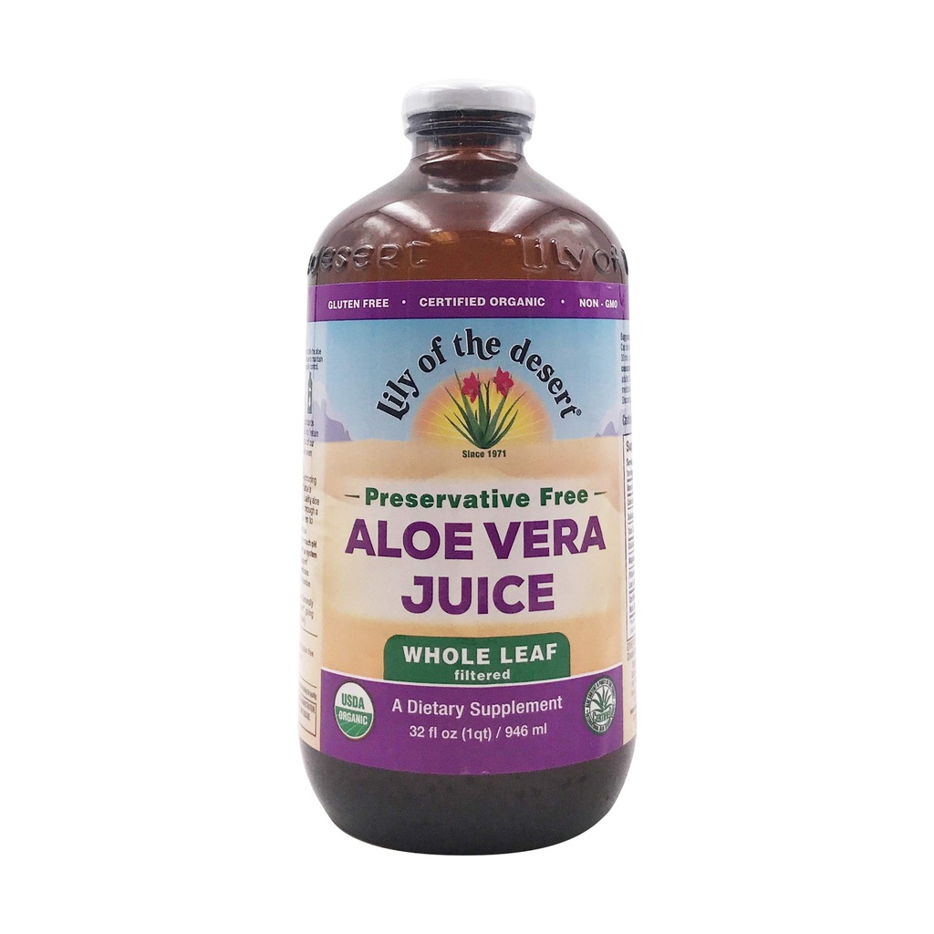 LISTE AV DESERT Organic Aloe Vera Hele Leaf Preservativ Free, 32 FZ