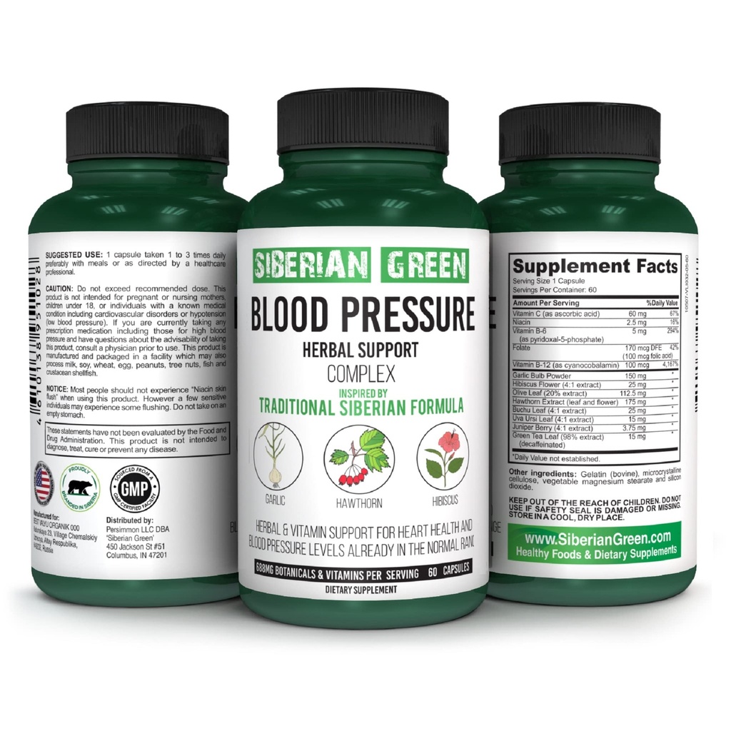 Sibirsk Grønn Blod Cardio Pressure Herbal Støtte - Hawthorn, Hibiscus, Hvitløk - 60 Kapsler - Tradisjonell sibirsk formel