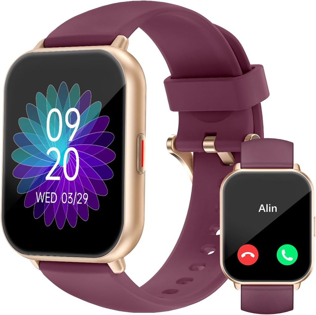 RUIMEN Smart Klokker For Menn Kvinner (Svar/Svarer, 2 Bands Inkludert), 1.8" Smartwatch for iOS/Android Phones, Fitness Tracker hjertefrekvens/Sleep Monitor Digital Klokke Vanntett Purple