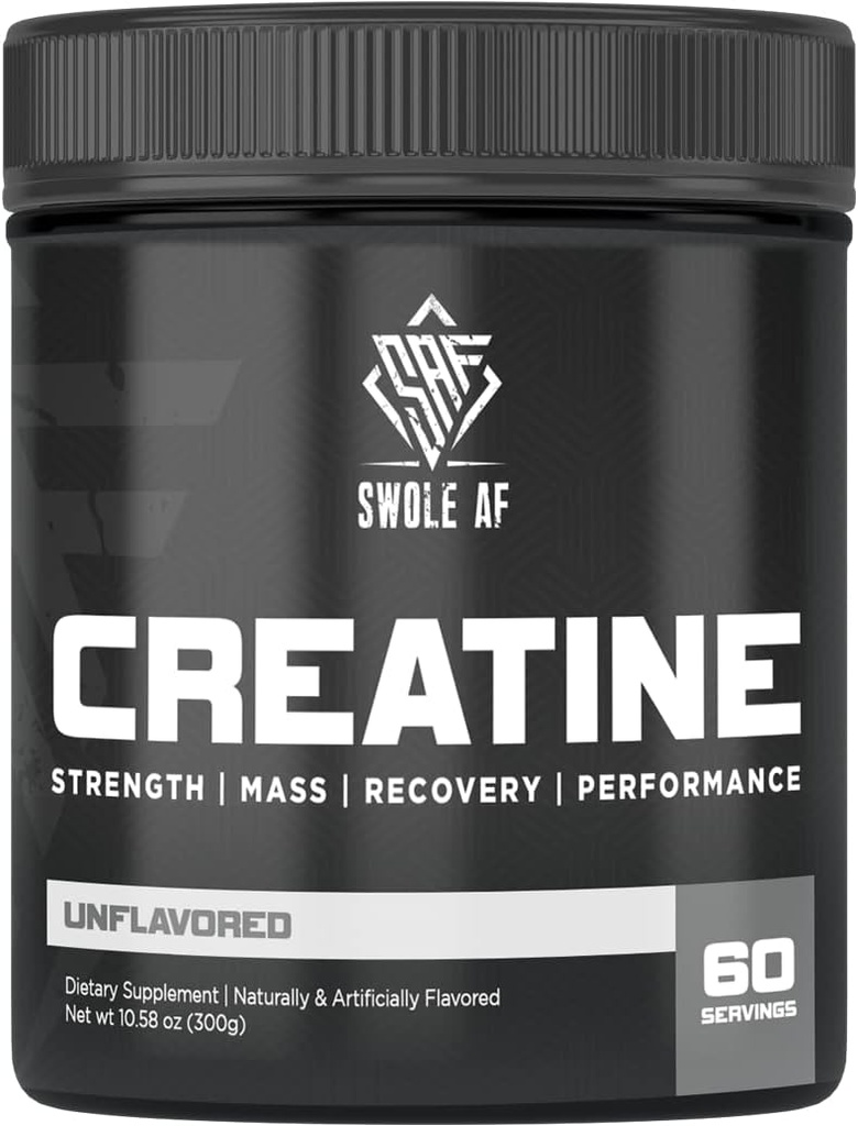 Swole AF | CREATINE Mono | Pre & Post Trening for muskel gevinst utholdenhet og gjenoppretting | Kosttilskudd for å forbedre styrke kraft ytelse og muskelvekst