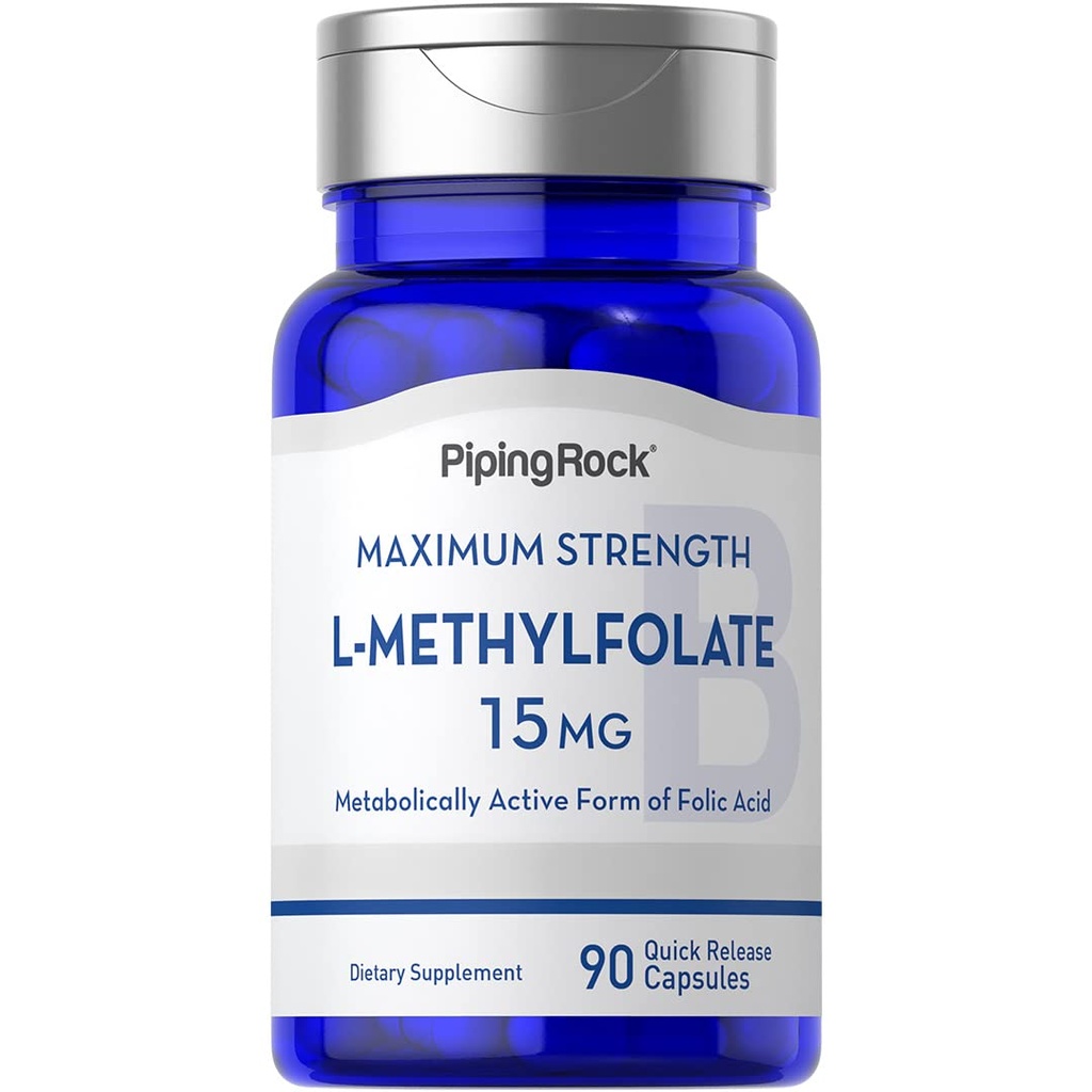 Piping Rock L Metylfolat 15 mg | 90 kapsler | Maks potens | Active Folic Acid Supplement | Ikke-GMO, Glutenfri