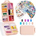 14 Grids Reise Pille Organizer Box med 415-Pcs Medisin Navn etiketter - Pocket Daily Pharmacy Case Container Kit - Reisemedisinholder Dispenser for Fish Oil Vitamin Supplement Oppbevaring - Pink